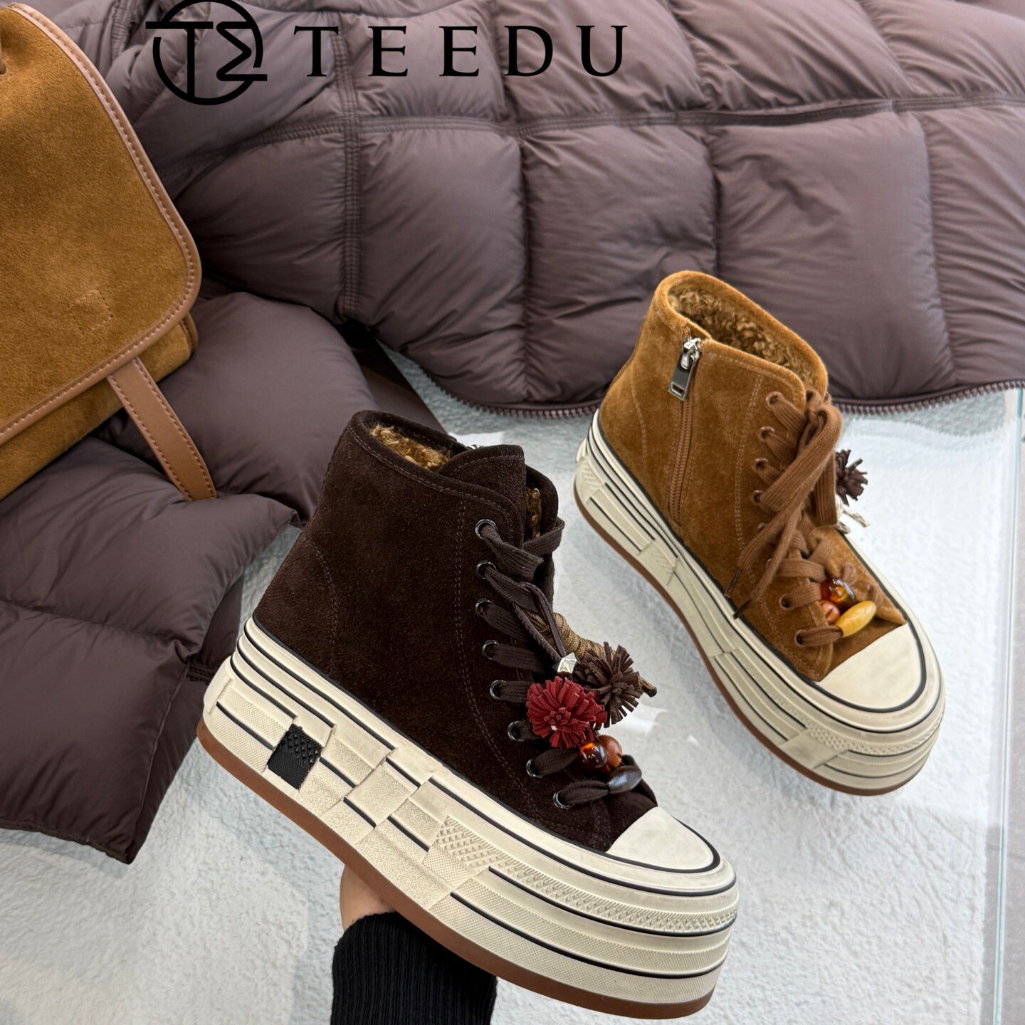 缇度TEEDU2025秋冬款真皮高端欧货女款百搭高帮鞋