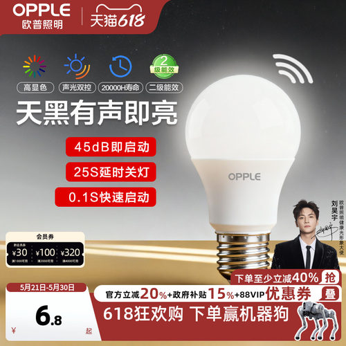 欧普Ra90声控智能感应led灯泡