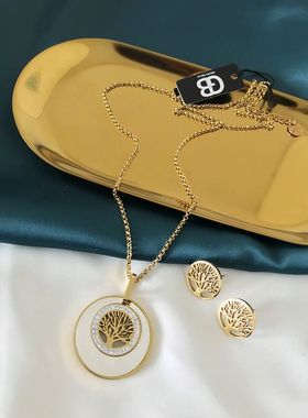 时尚项链钛钢新潮款智慧树项链