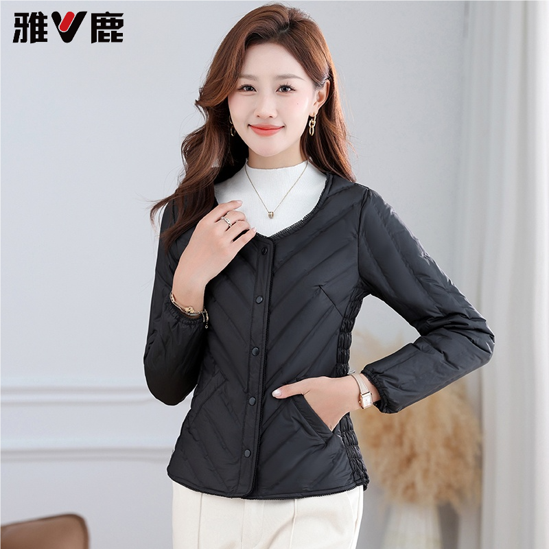 雅鹿低领羽绒服内胆女修身短款冬
