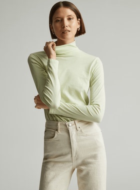 everlane 秋冬新款款纯棉纯色修身显瘦高领港味长袖T恤女夏打底衫
