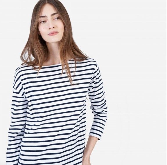 everlane 纯棉长袖T恤女 条纹衫 海魂衫The Heavyweight Tee