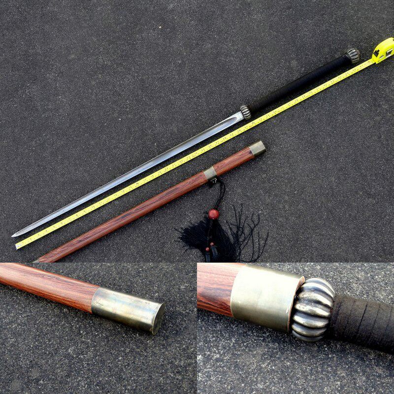 龙泉一体锏鞭长120cm实心武术兵器三面纯钢红木新奇特道具未开刃