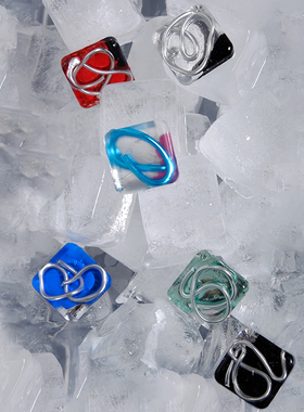 原创简约正方形朋克风不规则缠绕金属线闪亮反光金箔酷帅高冷耳钉