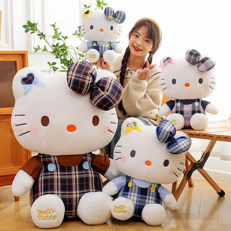 猫公仔生日礼物可爱抱枕KT大号毛绒玩具玩偶批发凯蒂猫格子裙儿童