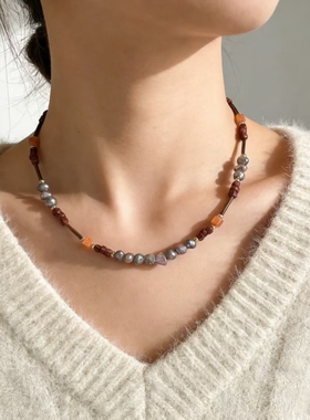 彩色巴洛克异形淡水珍珠毛衣链