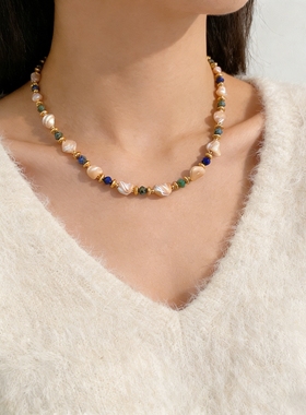 天然异形贝壳波西米亚复古毛衣链