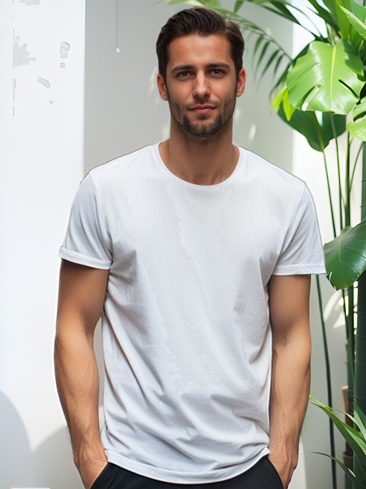 SHUYA 남성용 반팔 티셔츠 속옷 라운드 넥 솔리드 컬러 심리스베이스 얇은 땀 흡수 통기성 스포츠 스웨트 셔츠 2 팩