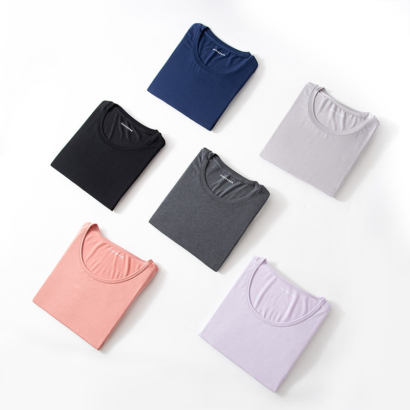 SHUYA 열 속옷 남자의 가을 옷과 가을 바지 세트 여성의 얇은 모달 난방 섬유 정전기 방지 라운드 넥