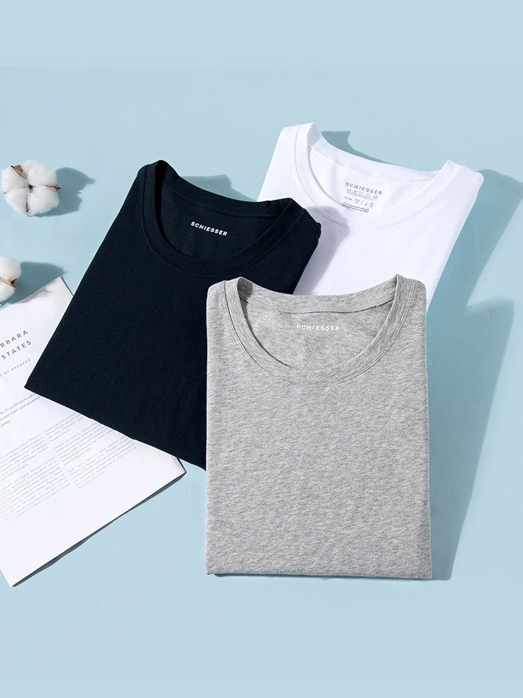SHUYA 남성용 반팔 티셔츠 속옷 라운드 넥 솔리드 컬러 심리스베이스 얇은 땀 흡수 통기성 스포츠 스웨트 셔츠 2 팩