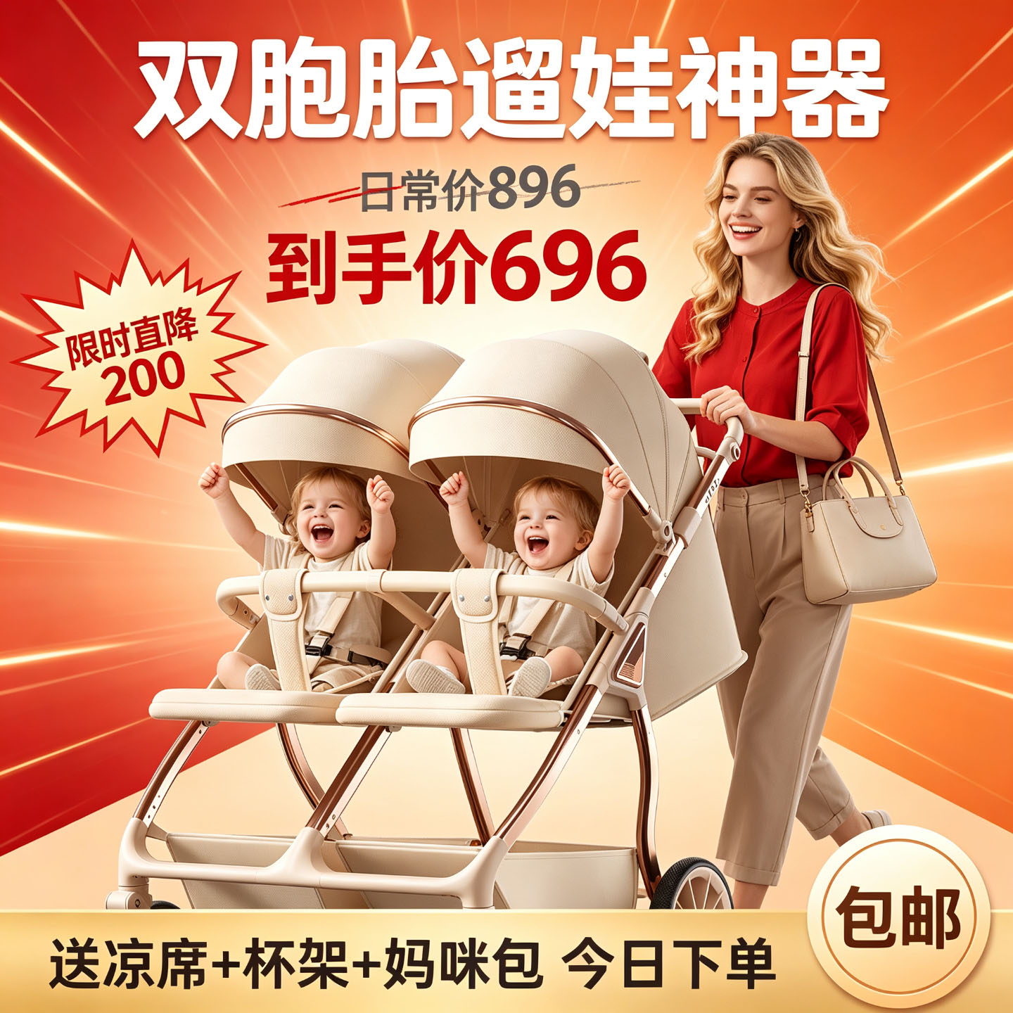 双胞胎婴儿推车可坐可躺二胎折叠