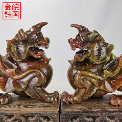 玉貔貅一对玉石雕刻皮休招财皮休摆件家居客厅办公室博古架装饰品