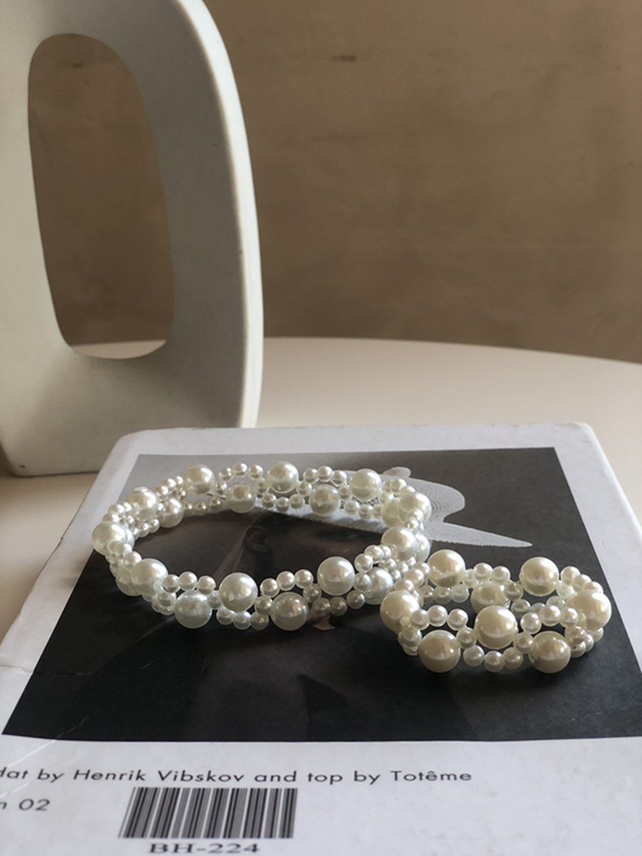 原创手工儿童项链手链宝宝周岁摄影公主仿珍珠流行配饰弹力两件套