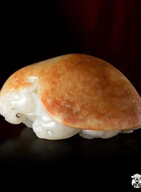 【御府】新疆和田玉黄皮白玉籽玉把件 龙龟 216.3克