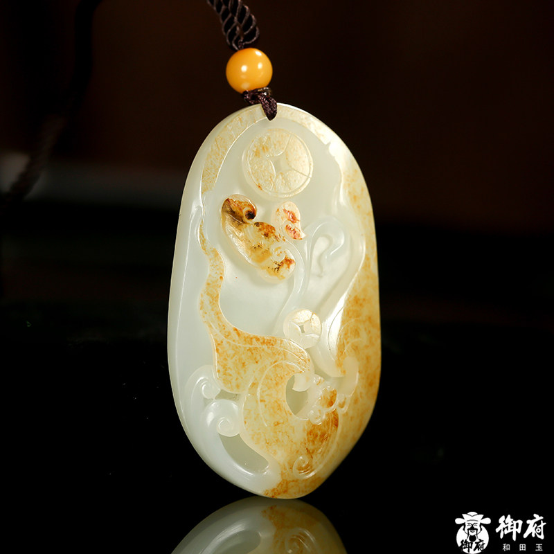 【御府】新疆和田玉洒金皮白玉籽玉挂件玉石玉佩吊坠玉雕福在眼前