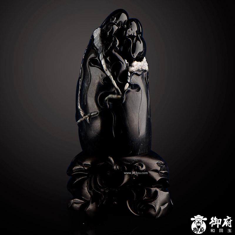 【御府】新疆和田玉原毛孔皮青花玉籽玉摆件 五子登科 657.5克