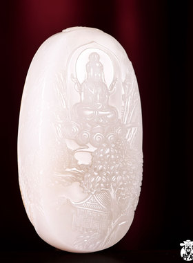 【御府】新疆和田玉黄皮白玉籽玉玉牌 山水观音 86.2克