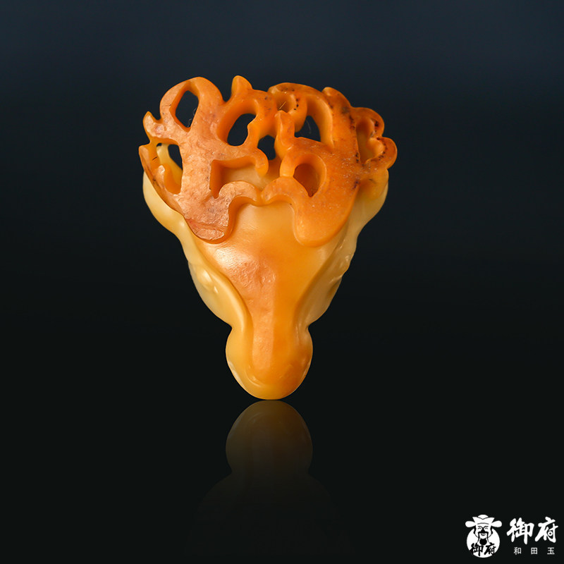 【御府】新疆和田籽料黄沁挂件黄玉天然玉石吊坠项链玉佩玉雕鹿首