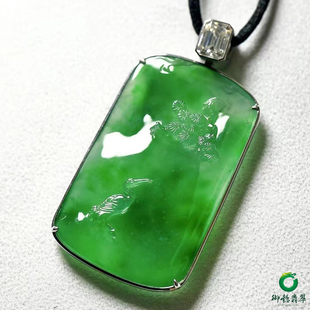 松鹤同春 玉牌 缅甸翡翠A货冰种满阳绿 30.2克 御懿