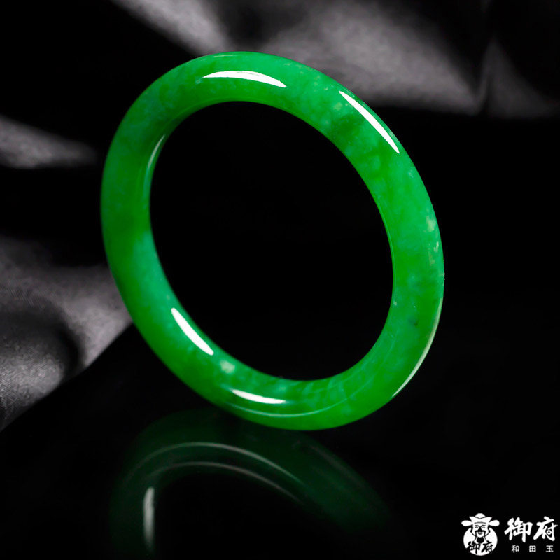 【御府】缅甸翡翠A货糯冰种满绿玉镯正品天然玉石女手镯内径52mm