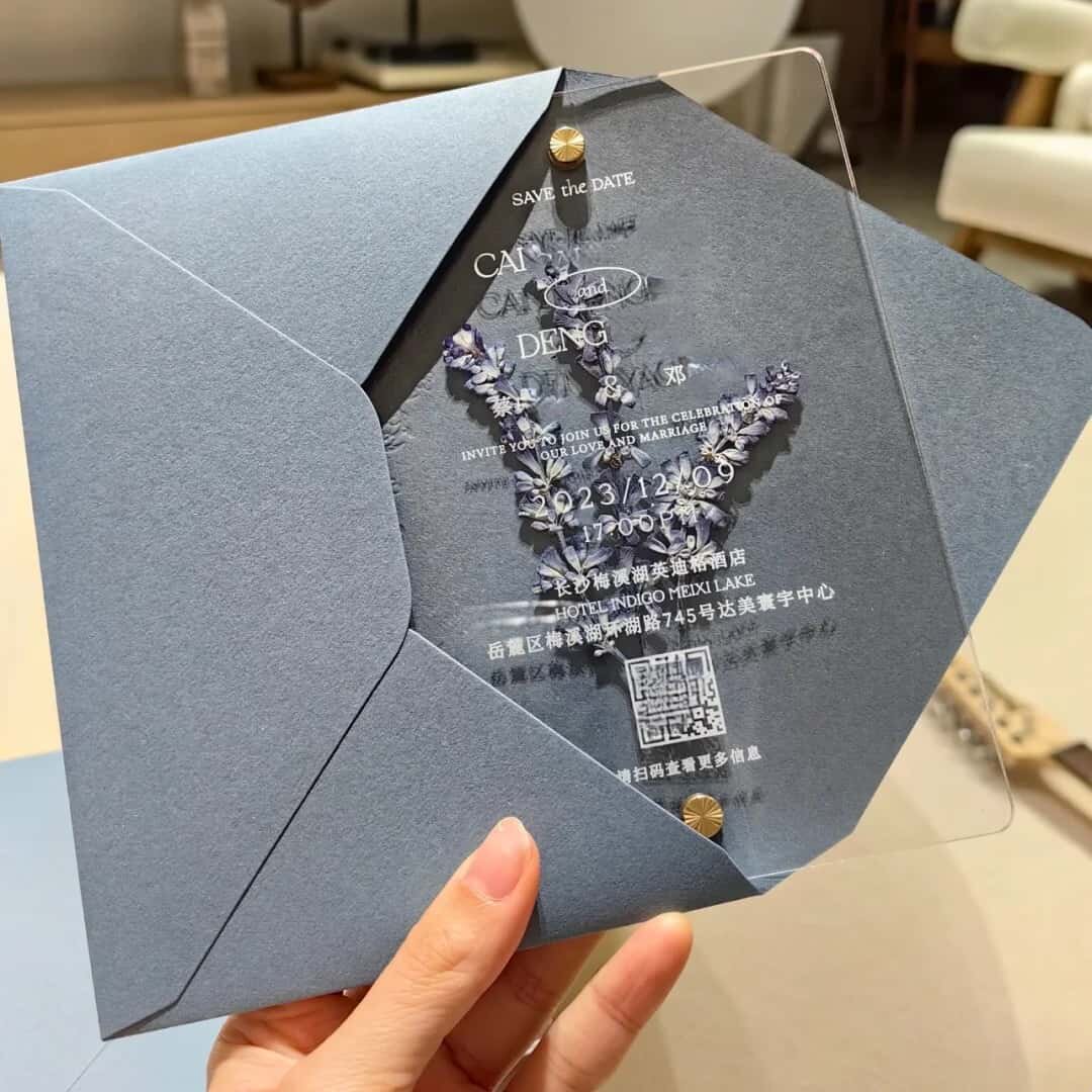 创意透明亚克力永生花结婚请柬请帖婚礼喜帖定制高档商务邀请函