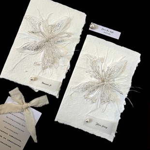 婚礼誓词手卡珍珠订婚宣言本高级感誓言卡小众一对手撕东巴纸定制