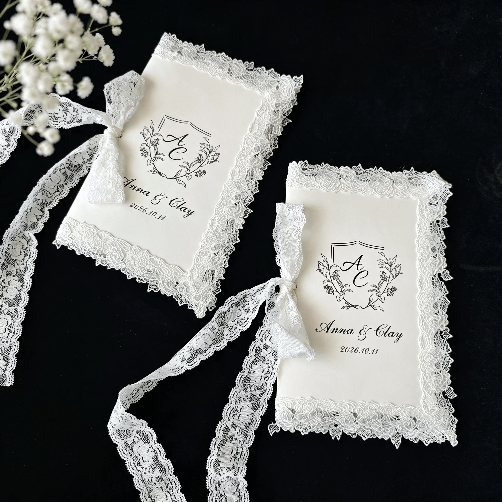 蕾丝纸品|婚礼誓言本一对法式简约高级感订婚现场致辞卡请柬定制