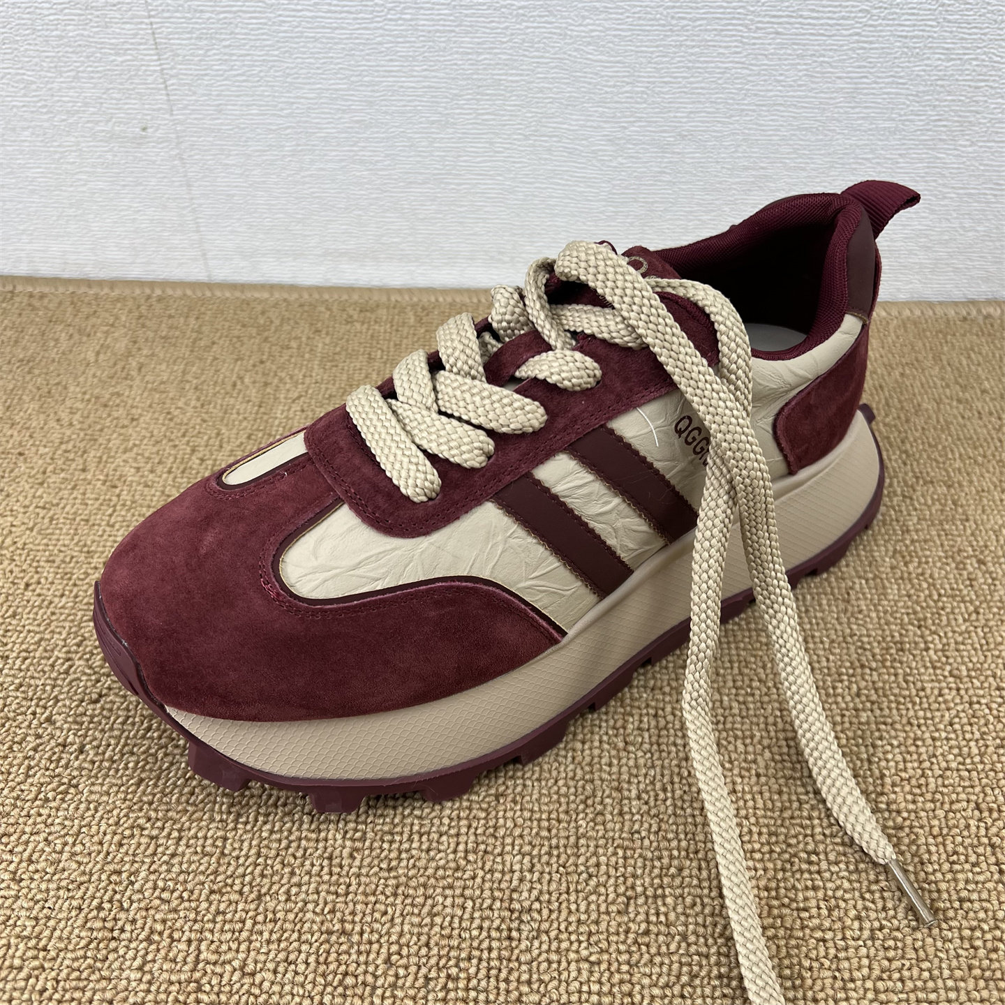 磨砂皮复古厚底老爹鞋女鞋真皮德训鞋百搭增高系带运动鞋拼接减震,女鞋,老爹鞋,淘宝优惠券,粉丝福利购,淘宝优惠卷