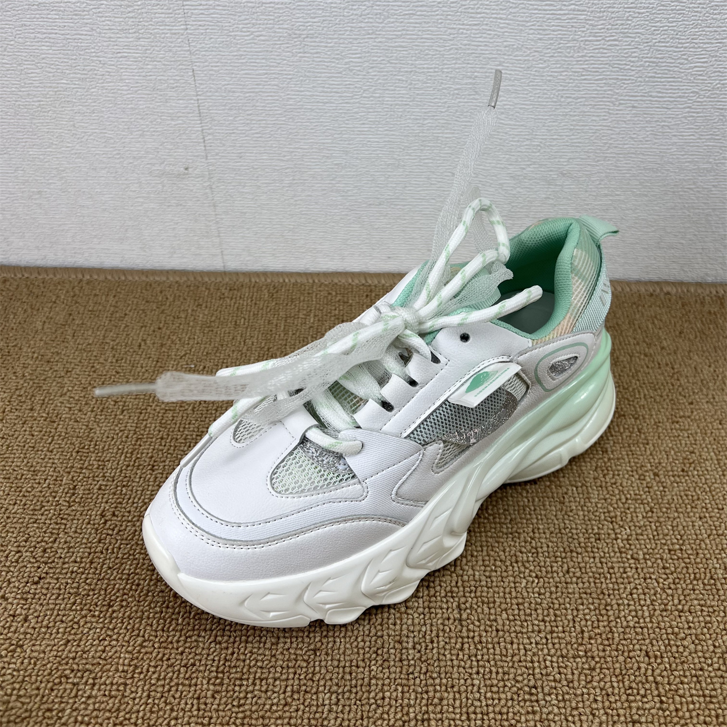 真皮网面厚底增高女款老爹鞋