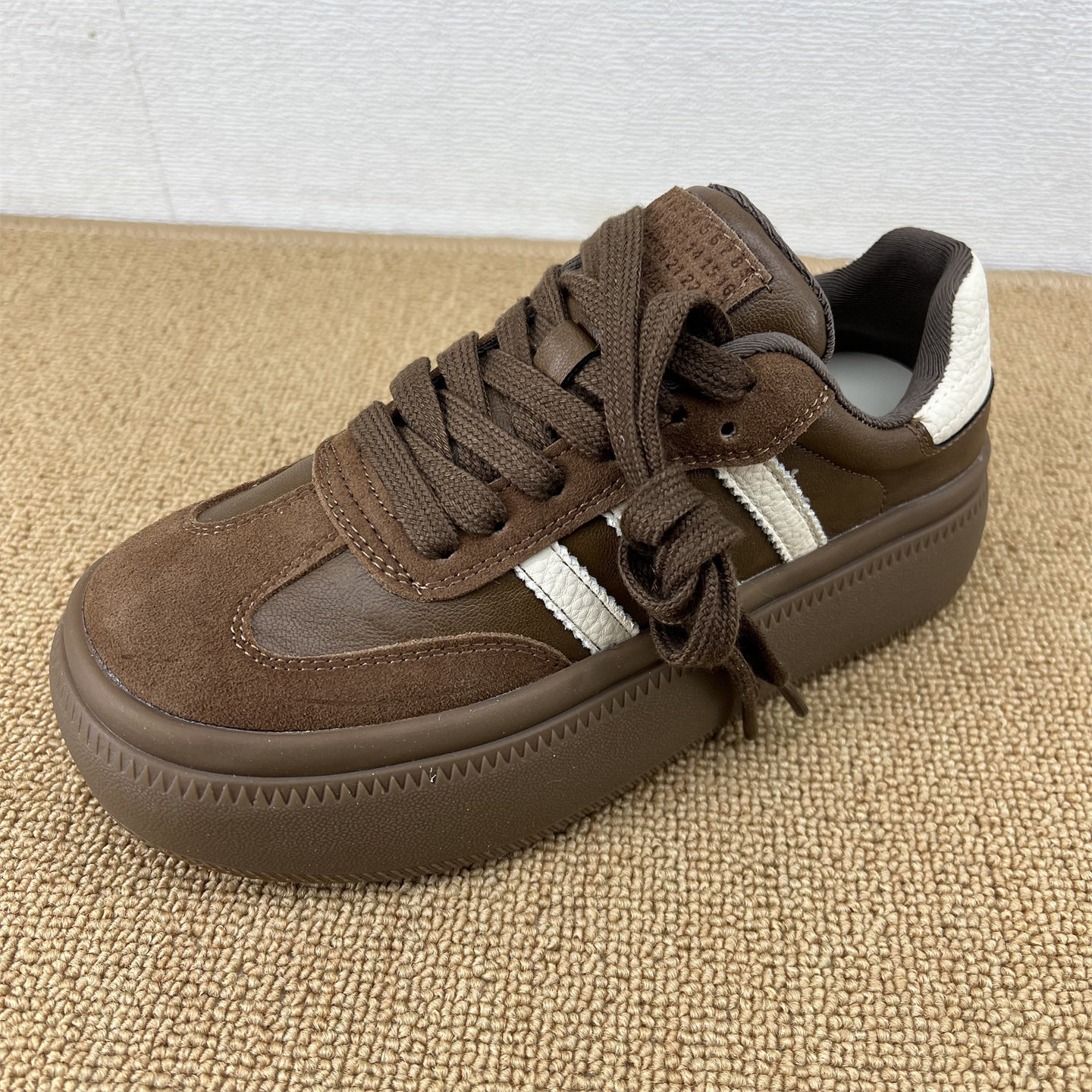 复古厚底德训鞋女百搭反绒皮拼色休闲板鞋运动鞋圆头撞色系带浅口,女鞋,休闲板鞋,淘宝优惠券,粉丝福利购,淘宝优惠卷