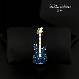 配饰别针精致西服装 吉他胸针男女高档西装 饰胸花6035 蓝晶琴影