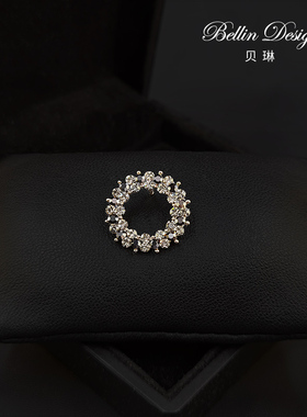 日韩高档水晶胸针配饰简约百搭防走光扣领针圆形几何图案胸花3389