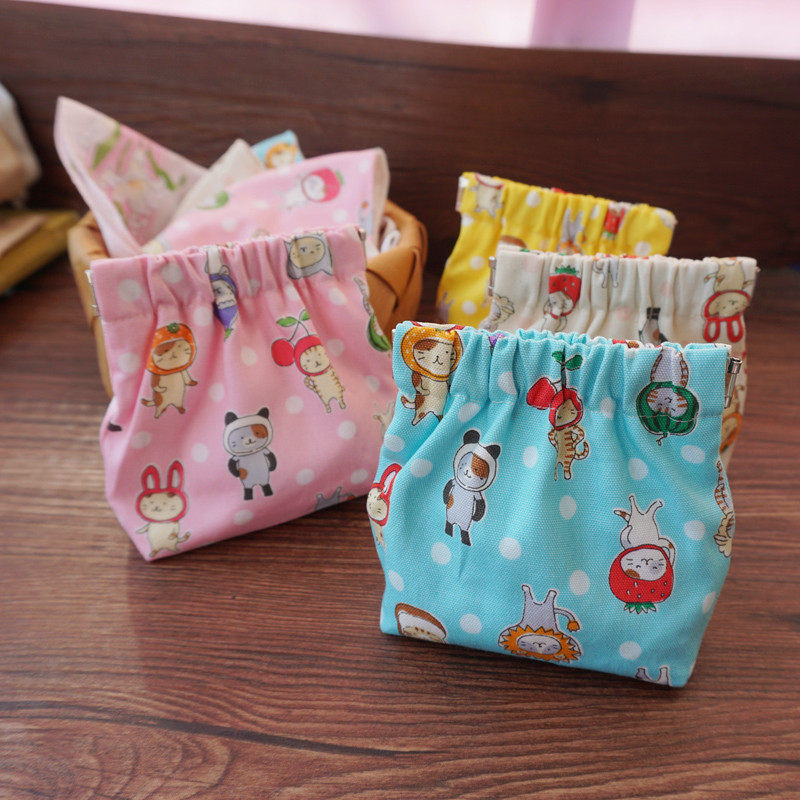 手工可爱卡通动物口罩口红零钱耳机充电器收纳袋布艺弹片口金小包