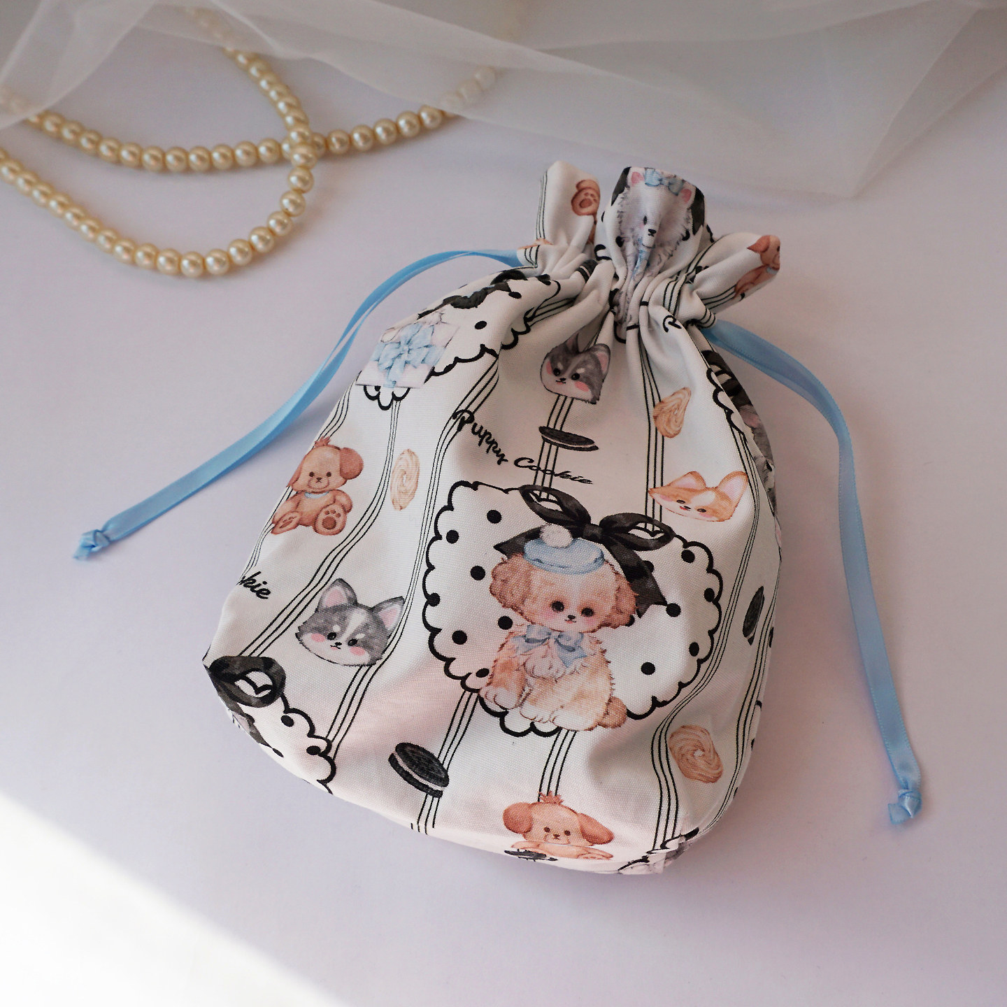 手工日韩卡通风可爱小狗印花束口袋化妆品内衣抽绳收纳袋礼物袋,收纳整理,其他收纳袋,淘宝优惠券,粉丝福利购,淘宝优惠卷