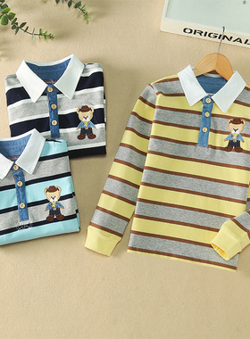 polo衫男童长袖t恤纯棉小男孩春装2025新款儿童打底衫学生体恤薄5