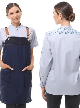 小鹿奶茶咖啡工装瑞辛工作服长袖衬衫春秋款立领男女同款短袖大码