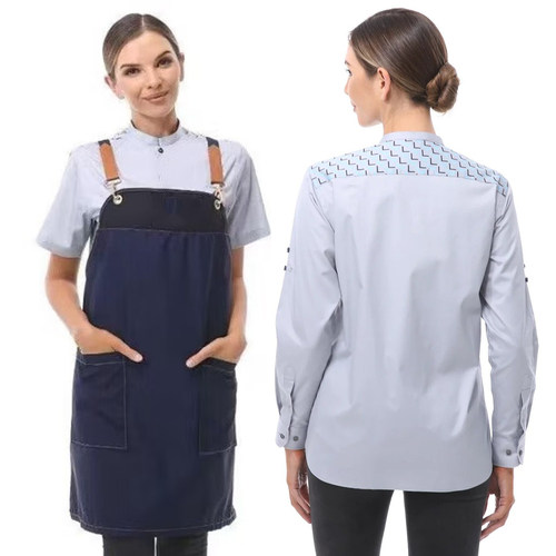 小鹿奶茶咖啡工装瑞辛工作服长袖衬衫春秋款立领男女同款短袖大码