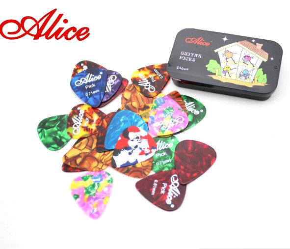 Alice爱丽丝吉他拨片长方形金属吉他拨片盒24片装多颜色拨片套装