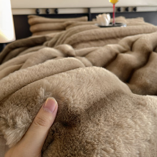 加厚保暖兔毛绒1.8保暖秋冬季条纹双面绒四件套牛奶绒加绒被套