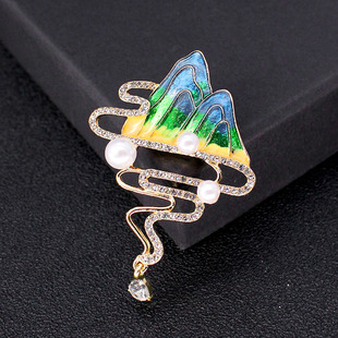 艾妮希菲珐琅彩珍珠山峰胸针女高档胸花别针衣服配饰品优雅气质