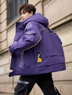 羽绒服男款2025新秋冬季工装潮牌青少年宽松外套加厚防风滑雪冬装