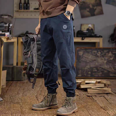 日系潮牌纯棉加绒男士束脚工装裤