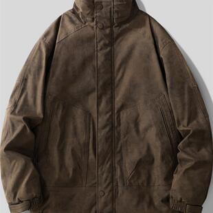 德国巴恩克风覆古重磅羊羔绒加厚工装外套男士棉衣冬季保暖夹克男