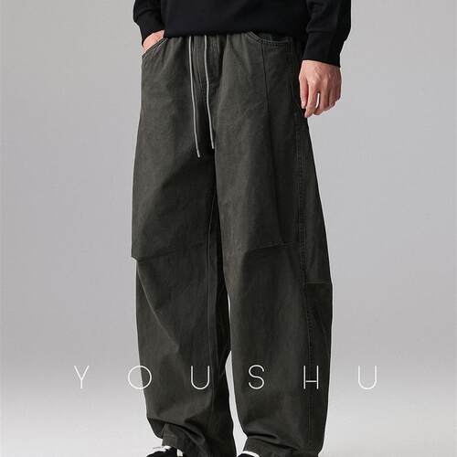 立体剪裁廓形弯刀裤男秋季2025超火的工装裤直筒宽松美式休闲裤潮