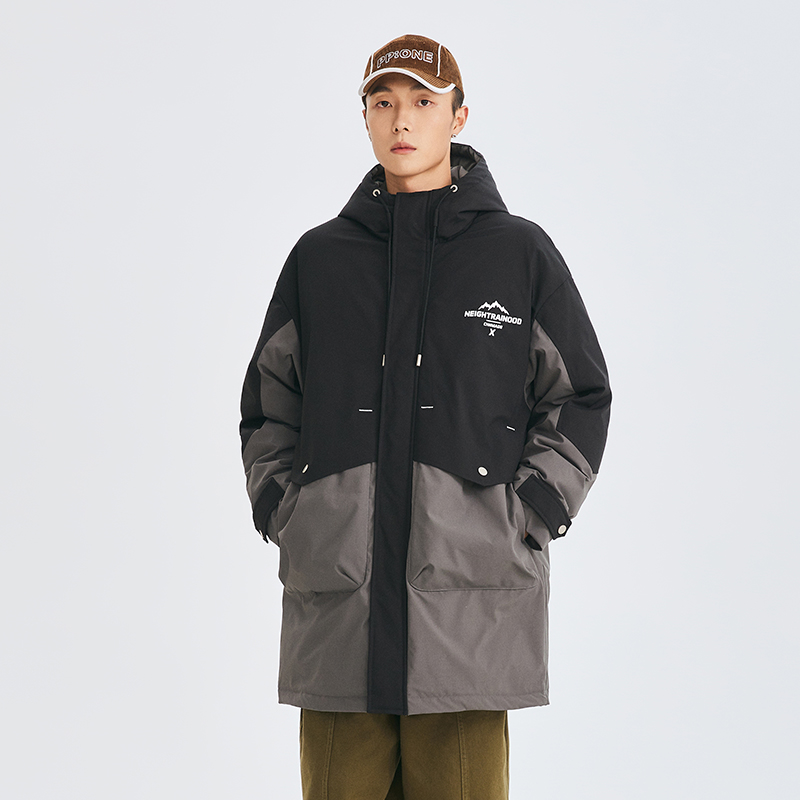 2025冬季新款中长款大码羽绒服男加厚保暖防寒服工装商场连帽外套