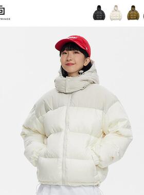 Mmoptop冬季日系复古连帽羽绒服男生纯色高街情侣保暖面包服外套