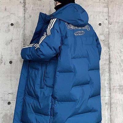 新品加大码中长款羽绒服男2025冬季过膝连帽加厚三道杠防寒服外套