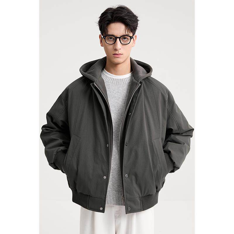 假两件连帽轻薄羽绒服男士2025冬季新款拼接保暖夹克式外套