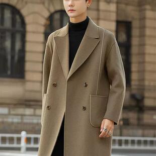 羊毛呢大衣男士中长款高级感双面羊绒外套加厚呢子风衣宽松冬季妮