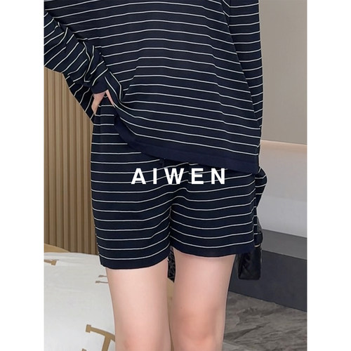 【AIWEN艾芠】夏季新款宽松条纹针织短裤女HH-X60480